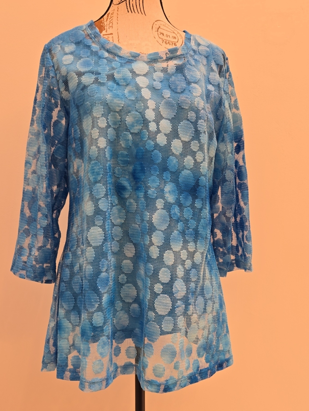 Kate & Henry Blue Lace Women’s Top With Attached Camisole -  Long Sleeve Size L
